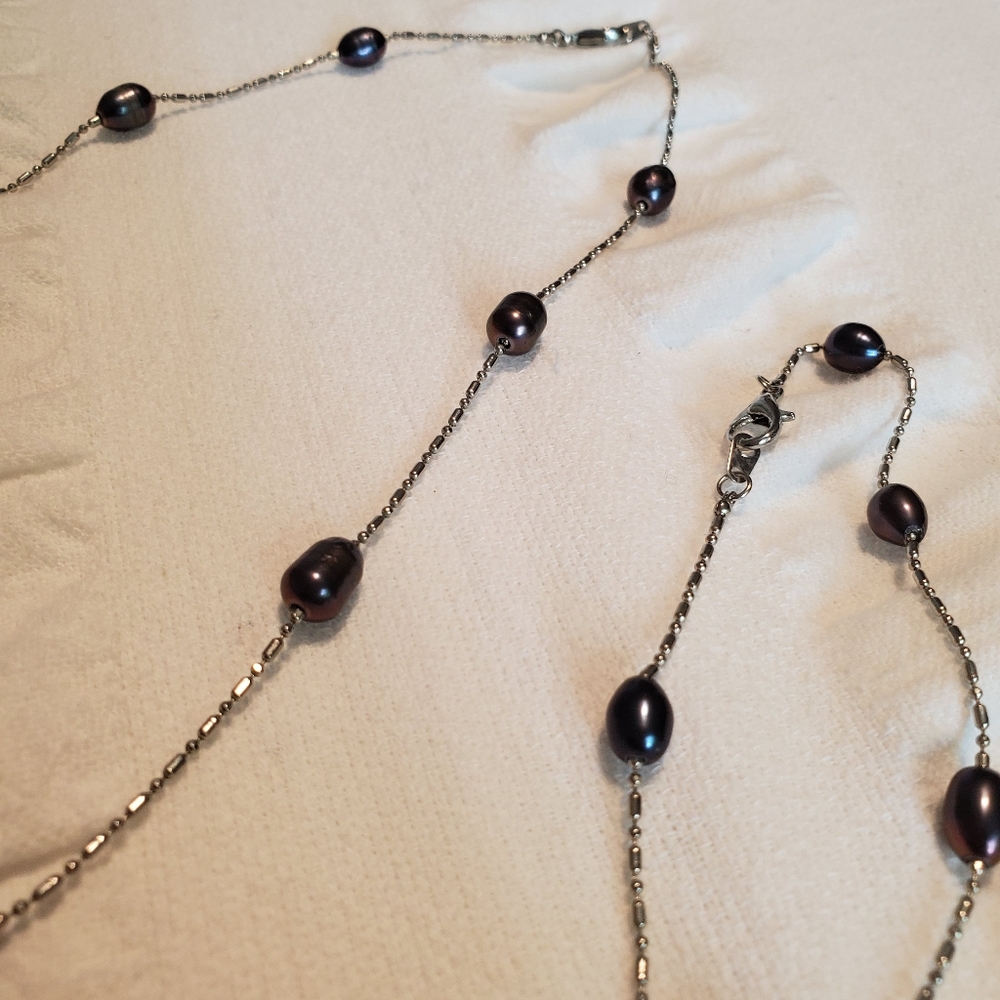 Sterling Silver FW Pearl Necklace and Bracelet Set